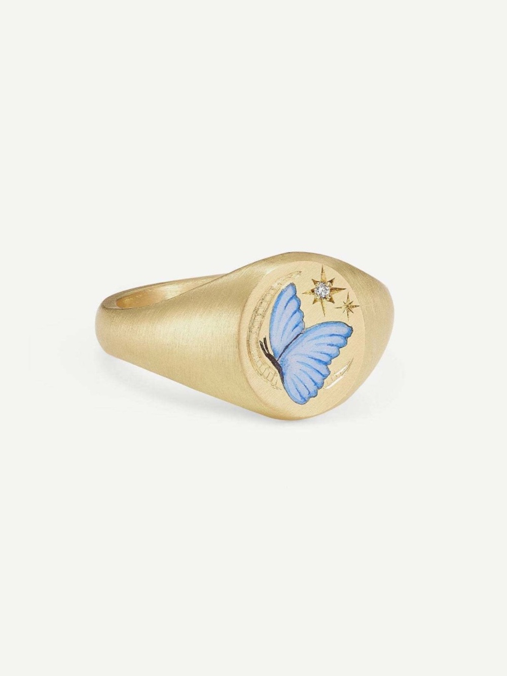 18K Gold Plated Stainless Steel Butterfly Signet Vintage Enamel Ring Size 6.75